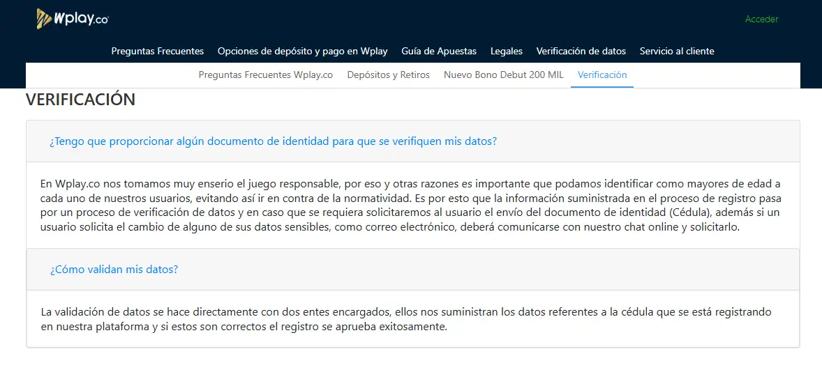 Página oficial de verificación de datos de Wplay